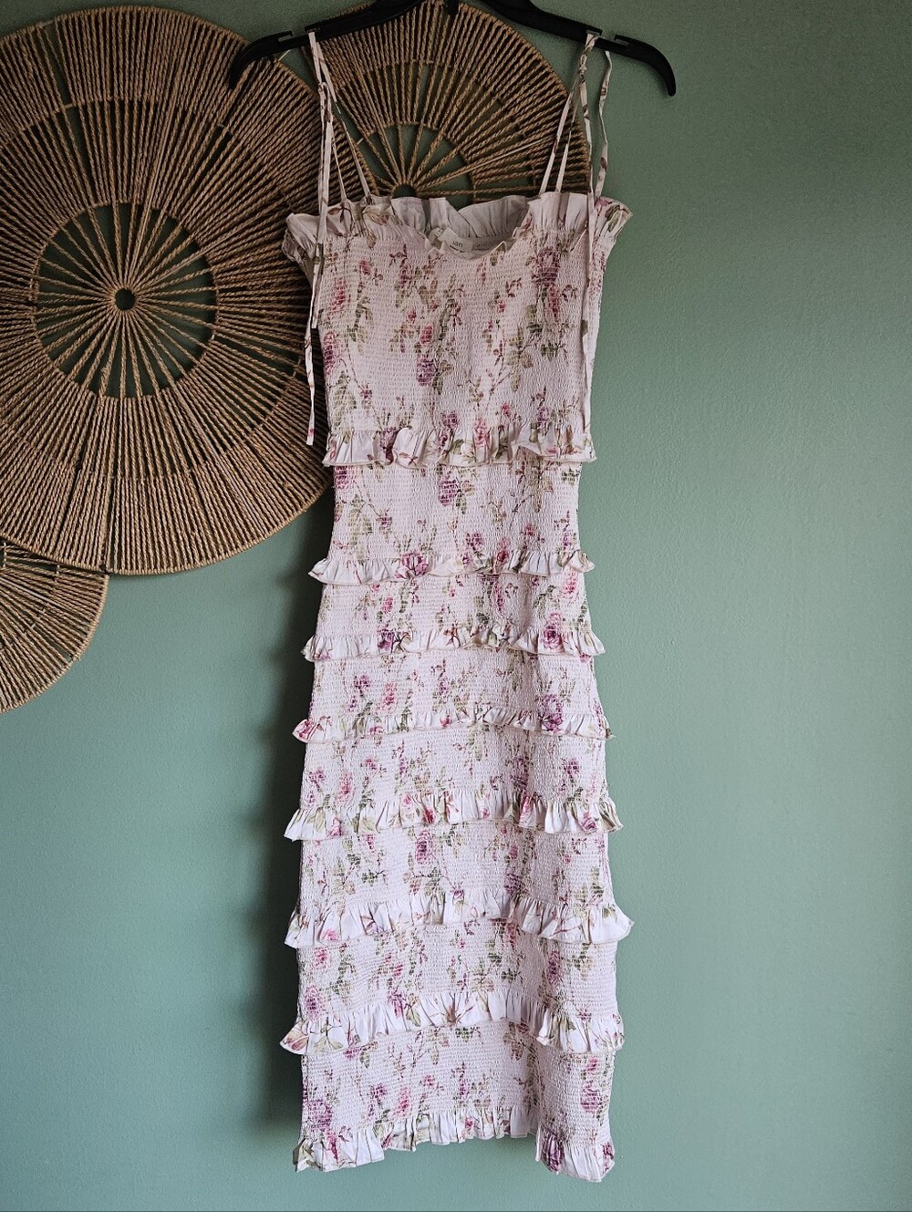 V. Chapman Floral Ruffle Smocked Tiered Bodycon Dress